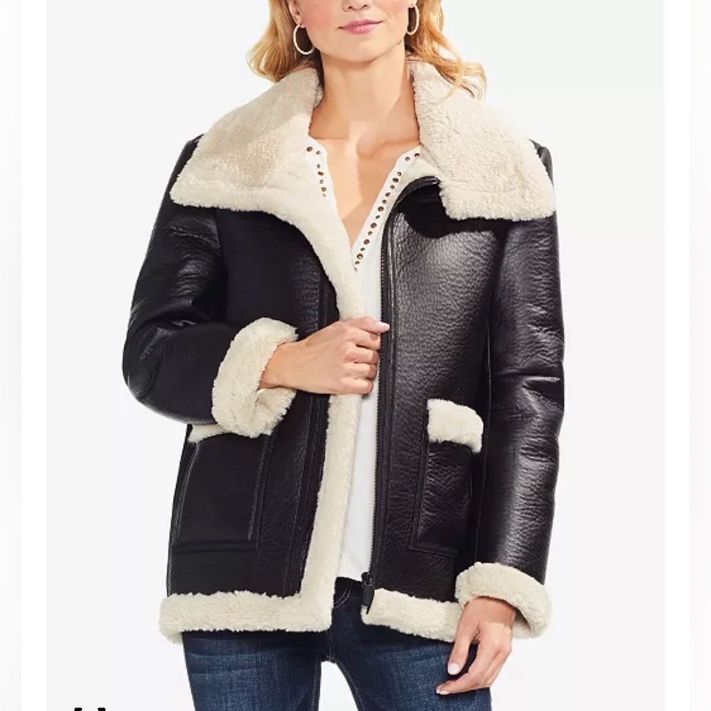 Vince Camuto Black and Tan Shearling Jacket
